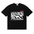 Rhude Black‑White Comic Motif Red Logo Black Oversized T‑Shirt
