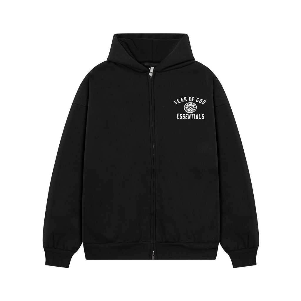 Fear Of God Essentials Emblem Letter Zip Up Hoodie Unisex