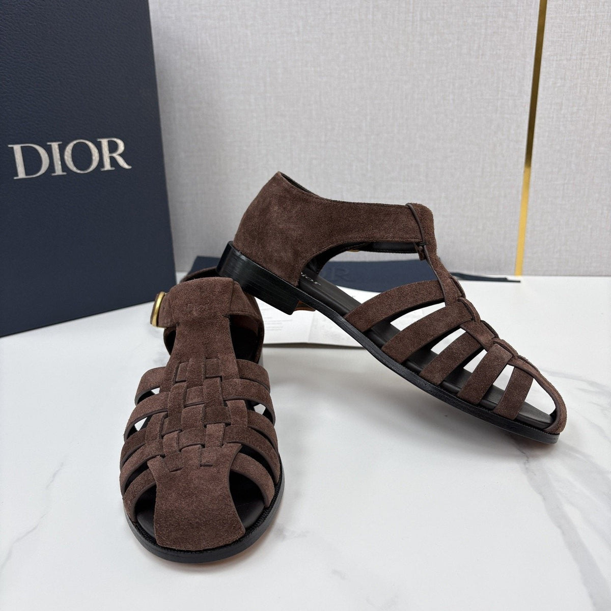 Dior Brown Woven Fisherman Sandals