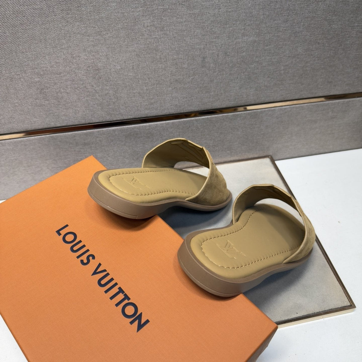 Louis Vuitton Men's Tan Monogram Slide Sandals