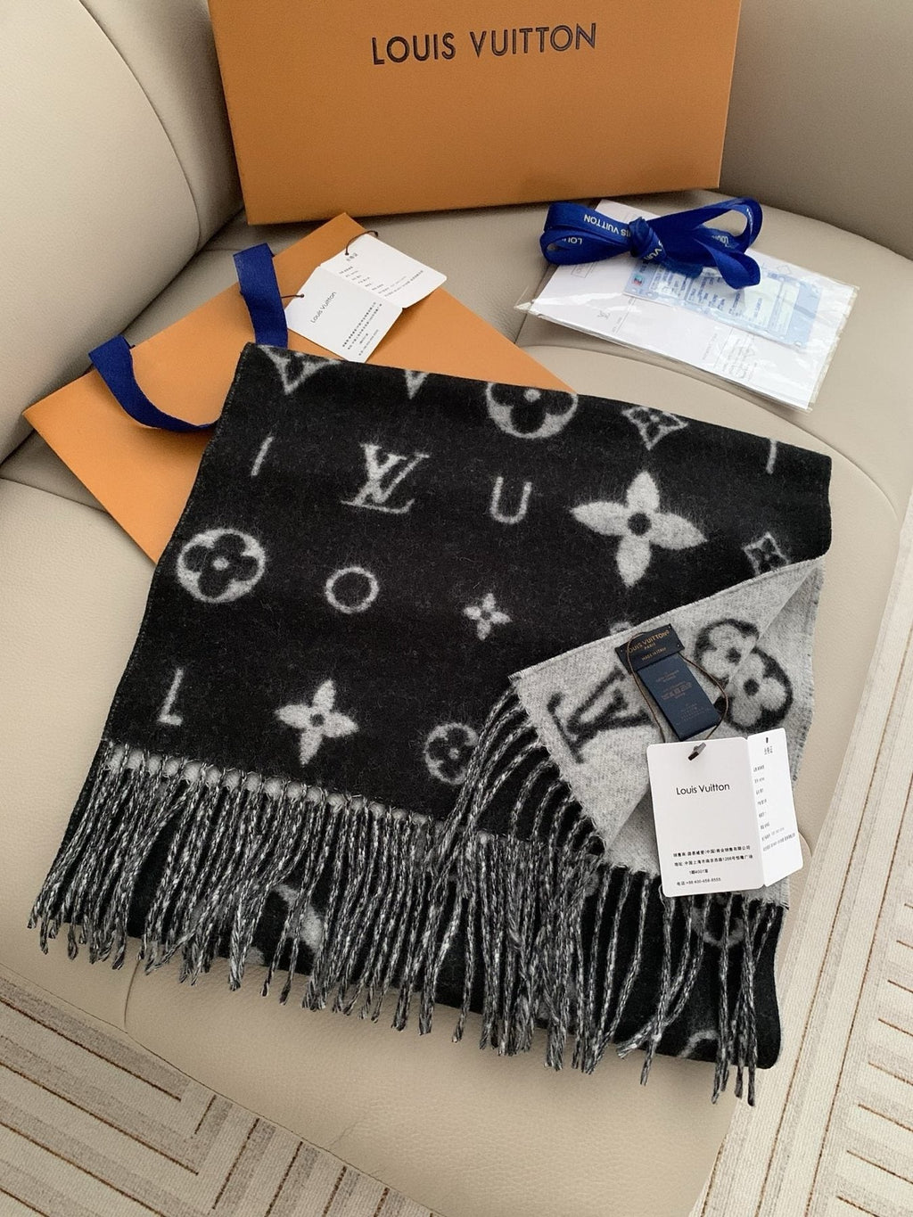 Louis Vuitton Reversible Monogram Fringe Scarf