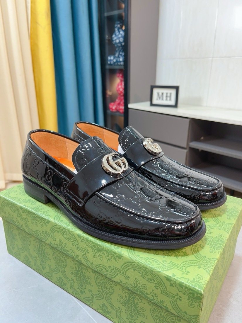 Gucci Embossed Metal-Hardware Loafers
